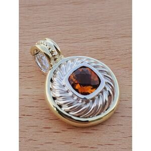 David Yurman Sterling Silver 14K Yellow Gold Citrine Cookie Pendant